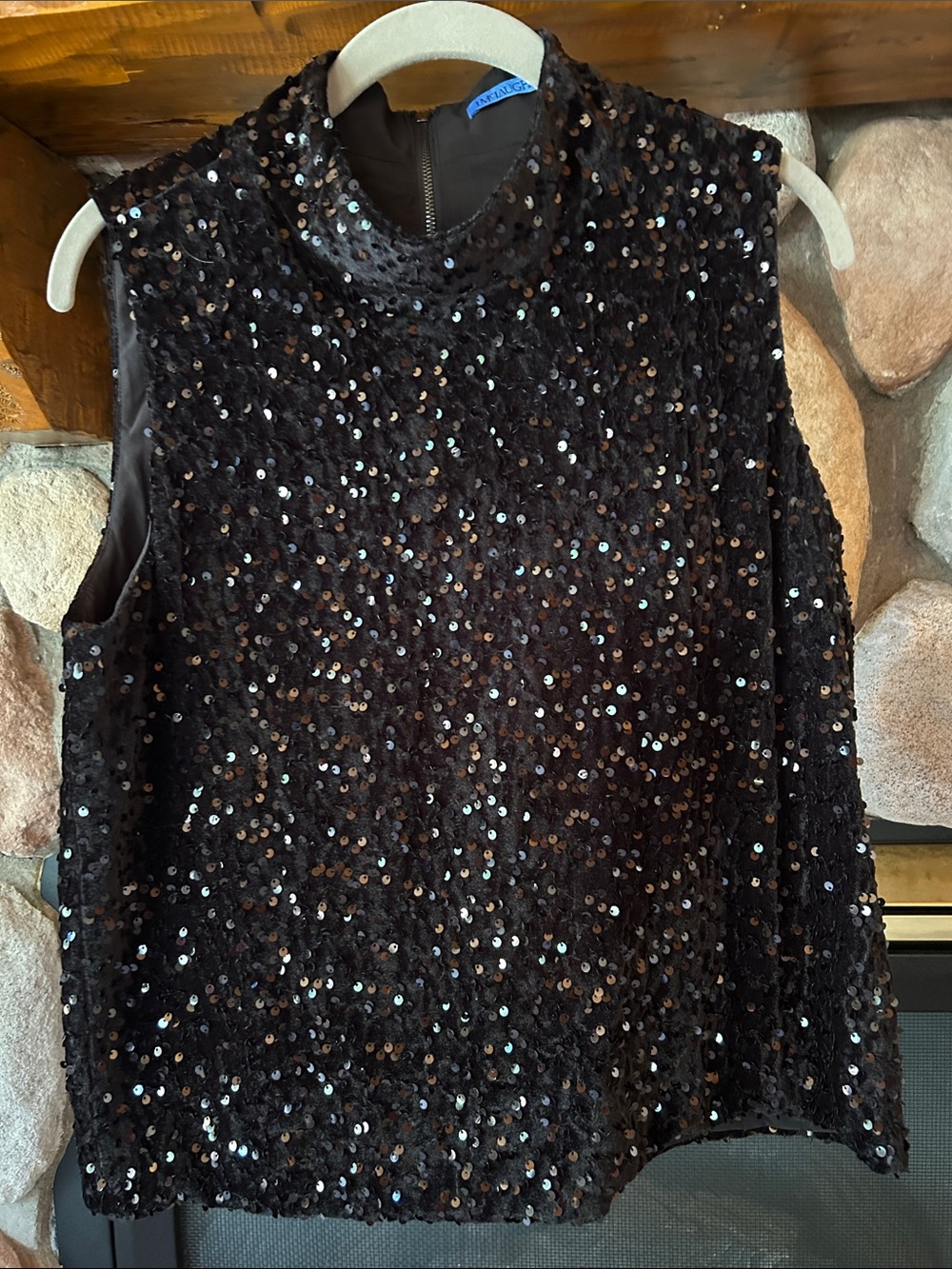 J McLaughlin Leeza Black Velvet Sequined Sleeveless Mock Neck Top, Size L